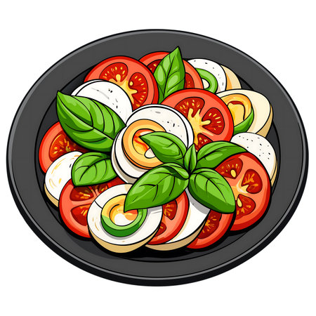 Illustration of a Caprese Salad with Tomato, Mozzarella and Basilの素材