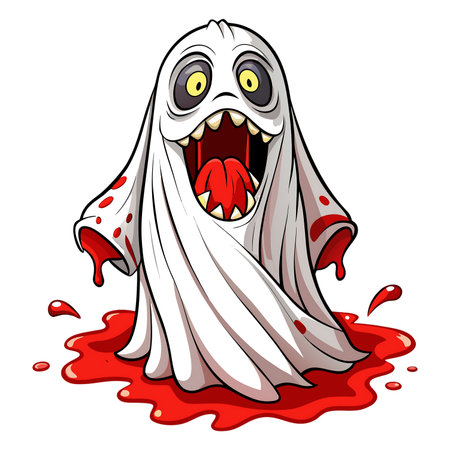Terrifying cartoon ghost dripping blood, perfect for spooky Halloween designs and horror themes, guaranteed to capture attention!の素材