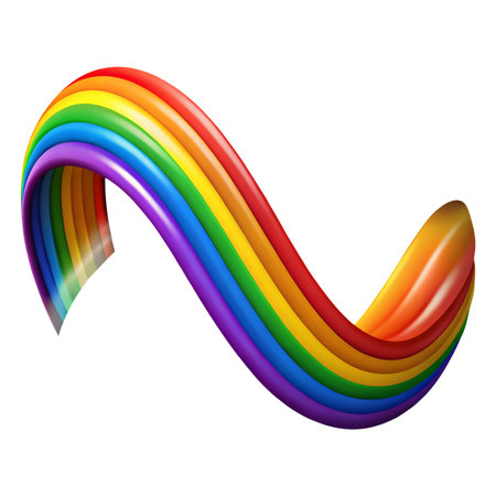 Vibrant rainbow ribbon curves dynamically, symbolizing hope, diversity, and celebration with a modern, glossy finishの素材