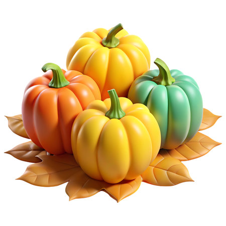 Vibrant pumpkins and autumn leaves creating a festive harvest display perfect for seasonal celebrations and fall decor projectsの素材