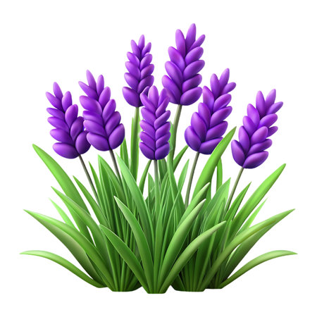 Vibrant purple lavender blooms bursting with fresh green foliage, perfect for elegant garden designs and serene wellness themesの素材