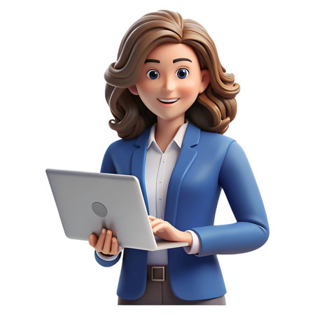 Confident businesswoman expertly managing tasks on a laptop, projecting professionalism and modern efficiency in any corporate setting.の素材