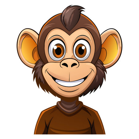 Happy cartoon monkey character smiling with big eyes, a fun mascot or logo for children's products, brings joy and playfulness with a cheerful expressionの素材