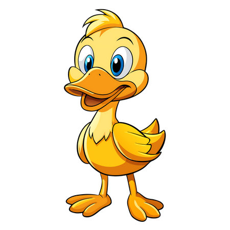 Joyful cartoon duckling with bright blue eyes and cheerful expression, perfect for children's media and playful designs.の素材