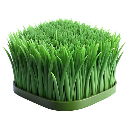 Vibrant green wheatgrass sprouts in a sleek modern container, perfect for health and wellness content.の素材