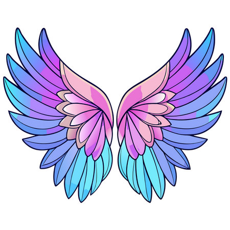 Stunning angelic wings in vibrant pastel hues, perfect for fantasy designs and ethereal conceptsの素材