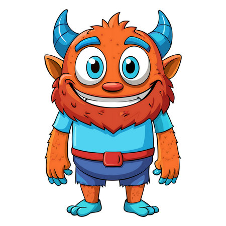 Friendly cartoon monster with a big smile, perfect for children's books, games, or educational materials; adding a touch of fun and whimsy to your designsの素材