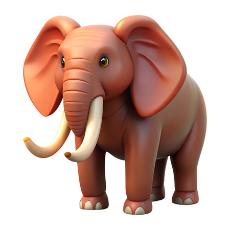 Charming 3D cartoon elephant with large ears and tusks, perfect for children's stories and playful designsの素材