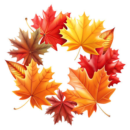 Vibrant pile of autumn leaves showcasing rich reds, oranges, yellows, and greens, perfect for seasonal designs and creative projects.の素材