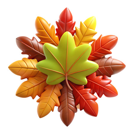 Vibrant autumn leaves arrangement showcasing nature's colorful seasonal transition in a stunning displayの素材