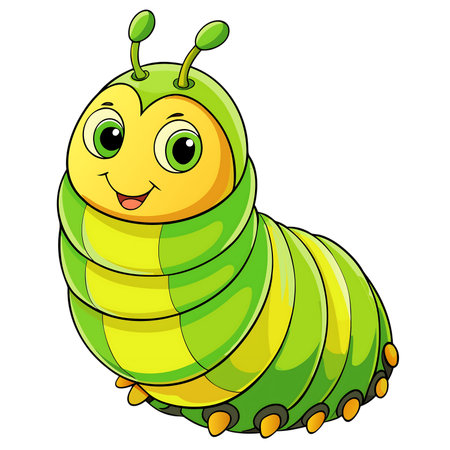 Adorable cartoon caterpillar with a friendly smile, perfect for children's books and educational materials, radiating joy and playful learning, ideal for web designの素材