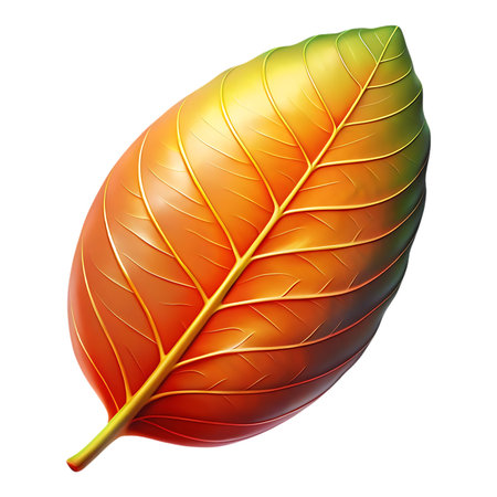 Vibrant autumn leaf showcases intricate veins and rich gradient colors, perfect for seasonal and natural design projectsの素材