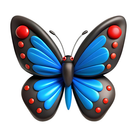 Vibrant blue butterfly with striking red accents captures nature's beauty in a stylized, eye-catching design perfect for creative projects.の素材