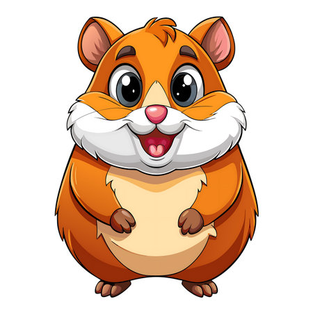 Adorable cartoon hamster with big eyes and a cheerful smile, perfect for playful designs and children's content, bringing joy and cuteness to any project.の素材