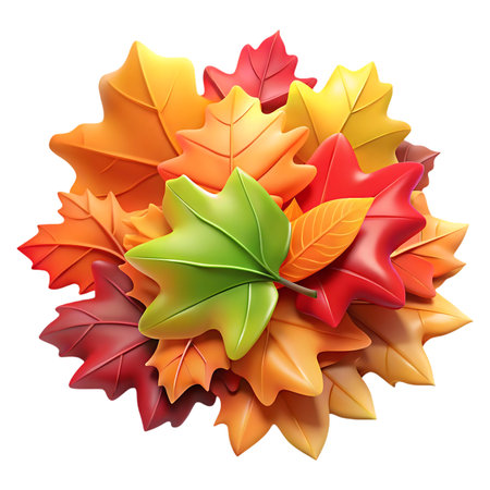 Stunning trio of stylized maple leaves in vibrant gold, rich brown, and cool silver, adorned with glistening water droplets, evoking autumn's beauty and renewal.の素材