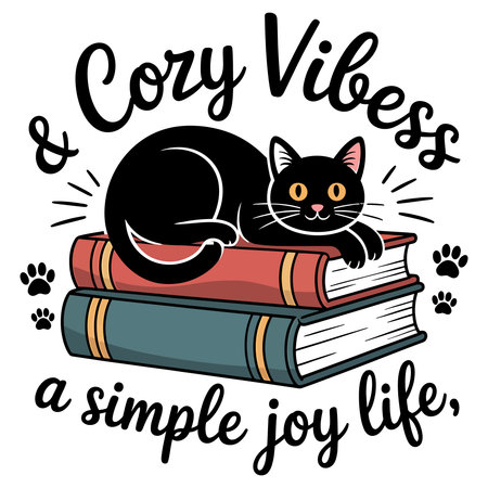 Cute black cat sleeping on a stack of books. Lettering.のイラスト素材