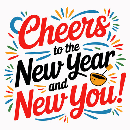 Cheers to the new year and new you, hand lettering, vector illustrationのイラスト素材