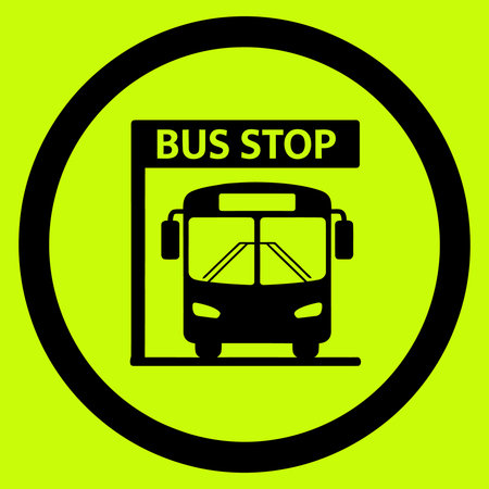 Bus stop sign on green background. Bus stop symbol. Vector illustration.のイラスト素材