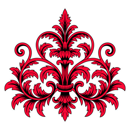 Damask graphic ornament. Floral design element. Red vector patternのイラスト素材
