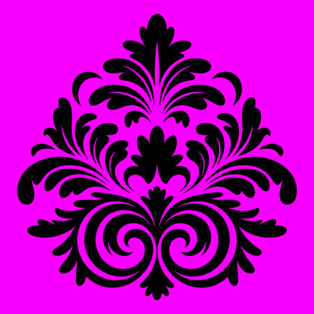 Damask graphic ornament. Floral design element. Black and white patternのイラスト素材