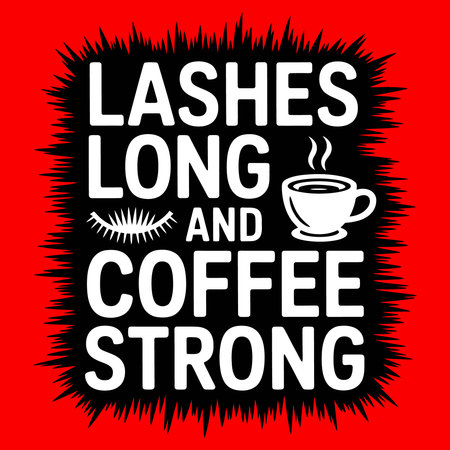 Lashes and Coffee Sticker, Label or Badge Isolated on Red Backgroundのイラスト素材