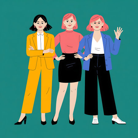 Group of business women standing together. Vector illustration in flat style.の素材