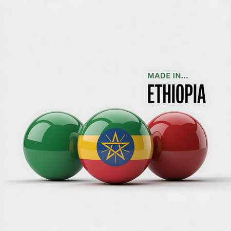 Made in Ethiopia - set of glossy spheres with the national flag of Ethiopiaの素材