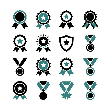 Award icons set. Flat illustration of 16 award icons for webのイラスト素材