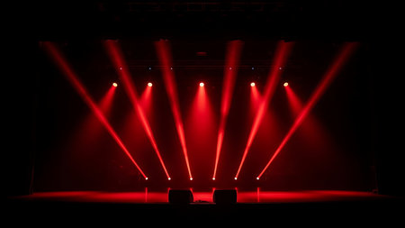 Stage lights with red spotlights, close-up, tonedの素材