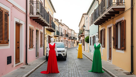 Colorful street in the old town of Bosa, Sardiniaの素材