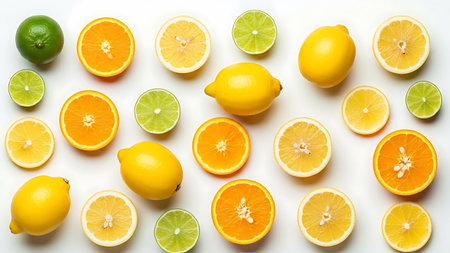 Collection of lemons limes and oranges isolated on a transparent backgroundの素材