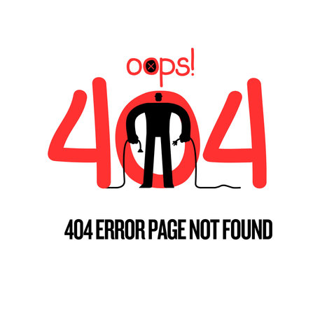 Illustrative 404 error page with a silhouette and humorous oops message isolated on a transparent...