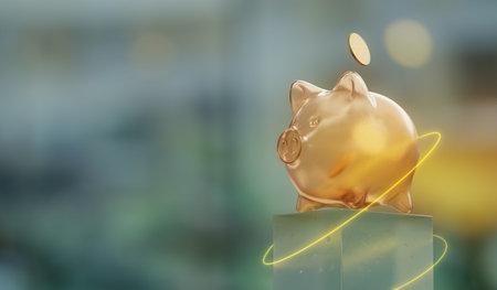 discount concept, piggy moneybox on bokeh background, 3D illustration