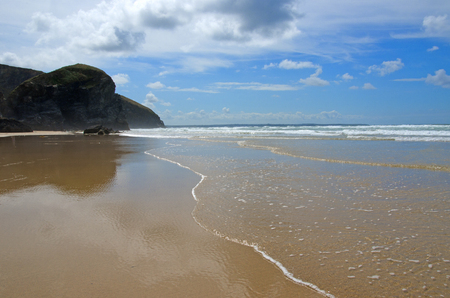 Bedruthan Steps beach, Cornwall, Englandの写真素材
