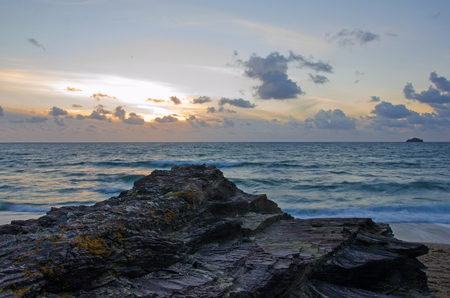Dusk at Polzeath, Cornwall, Englandの写真素材