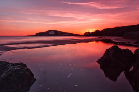 Bigbury on sea overlooking Burgh Island, Devon, UKの写真素材