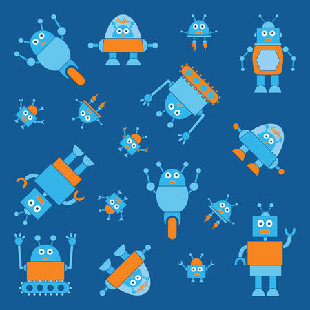 A set of blue & orange robotsのイラスト素材