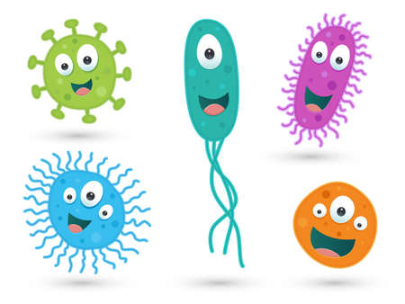 A set of cute green, blue, orange & purple germs / bacteriaのイラスト素材