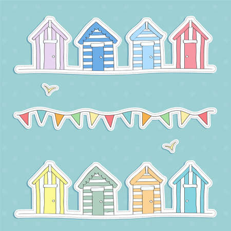 Beach Hut and Bunting Vectorのイラスト素材