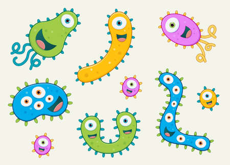 Set of germ vector illustrations - blue, green, pink and yellowのイラスト素材