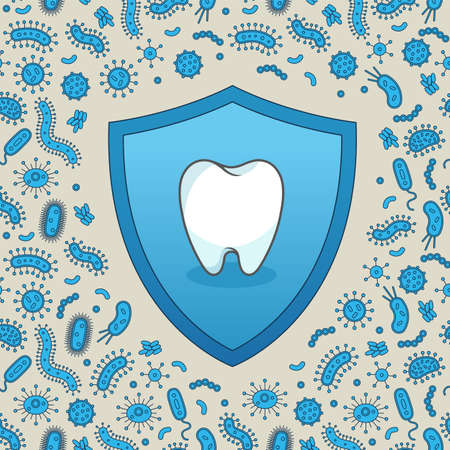 Shield protecting tooth against green germs / bacteriaのイラスト素材