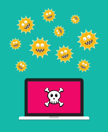 Alert notification on laptop with computer virus warning.