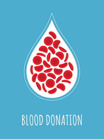 Blood donation â red blood cells on a blood drop shape on a pink background - Vector illustrationのイラスト素材