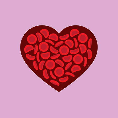 Blood donation â red blood cells on a blood heart shape - Vector illustrationのイラスト素材