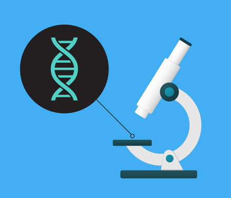Microscope illustration with detailed view of a DNA string. Vector illustrationのイラスト素材