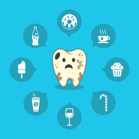 dental cartoon vector tooth with iconsのイラスト素材