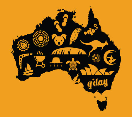 Australia icon set - orange & black - vector illustrationのイラスト素材