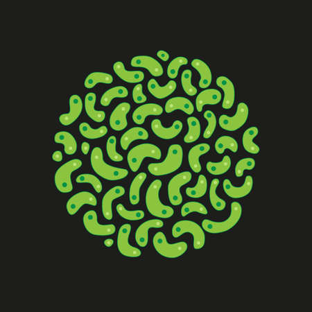 A circle of Germs / Bacteria - vector illustration - green germs - black backgroundのイラスト素材