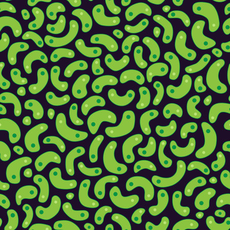 A repeat pattern of Germs / Bacteria - vector illustration - green germs - black backgroundのイラスト素材