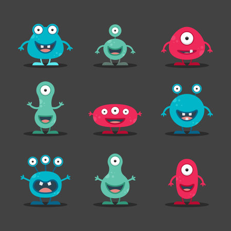 Cool, fun, cute Creature / alien - blue, green, pink & black - vector illustrationのイラスト素材